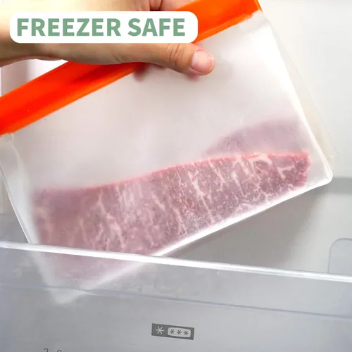 Miniatura 6 de Meetall Paquete de 9 bolsas reutilizables para almacenamiento de alimentos, 3 tamaños mezclados. Bolsas de tamaño de 3 galones para carnes, pescado