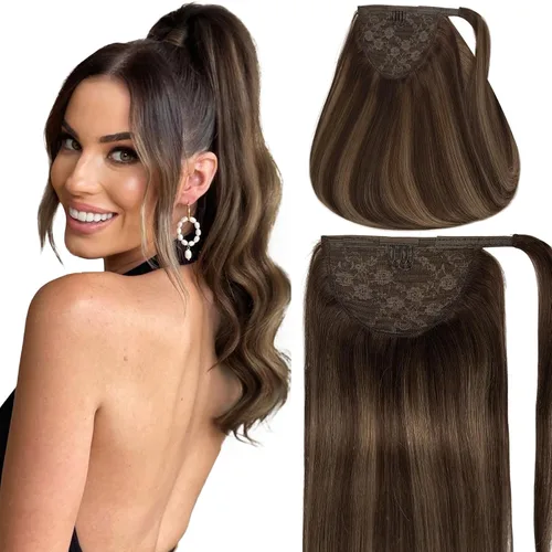 Miniatura 11 de Caliee Extensión de cabello humano de 14 pulgadas de largo, con reflejos P12/60A, color marrón dorado con rubio platino, extensión de cabello 100%