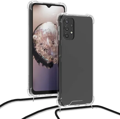 Miniatura 4 de kwmobile Funda cruzada compatible con Samsung Galaxy A32 5G - Funda transparente de TPU con correa de cordón - Negro/Transparente