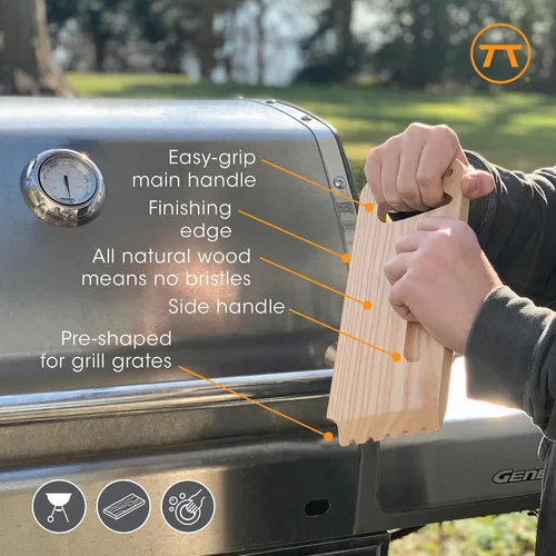 Miniatura 6 de Outset Limpieza de parrilla, raspador de parrilla de madera, limpiador de barbacoa de bambú de 10