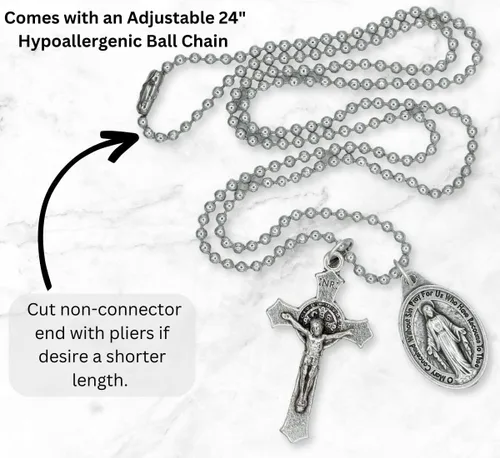 Miniatura 4 de Caritas et Fides Collar católico con crucifijo de San Benito y medalla milagrosa, hipoalergénico en cadena de bola de 24 pulgadas, collar católico