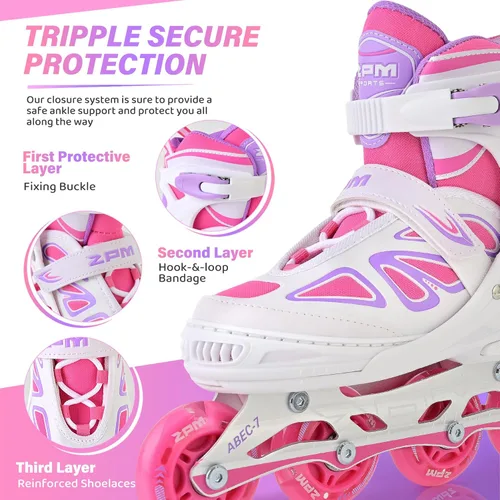 Miniatura 10 de 2PM SPORTS Vinal - Patines en línea ajustables intermitentes para niñas, todas las ruedas se iluminan, divertidos patines iluminadores para niños