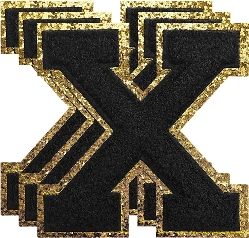 Miniatura 34 de 3 parches de números de chenilla negra, tamaño grande de 4-1/2" parches de números para planchar, parches universitarios para ropa, 8" Borde oro rosa