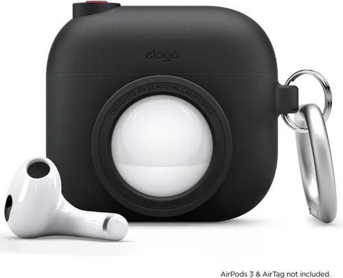 Miniatura 8 de elago Snapshot - Funda compatible con AirPod con soporte para AirTag (AirPods 3), bonito diseño de cámara con llavero, silicona duradera, soporta