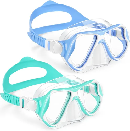 Freela Paquete de 2 gafas de natación para niños y niñas de 3 a 14 años, lente de vidrio templado de 180° HD con cubierta de nariz para piscina y