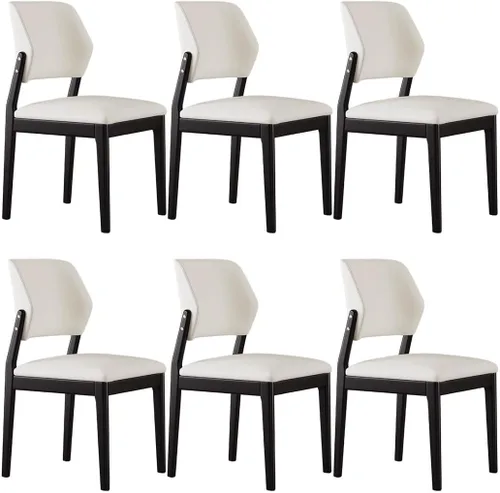Miniatura 13 de YVYKFZD Wooden Dining Chairs Set, Leather Dining Room Chair, Upholstered Kitchen Chairs with Curved Backrest, Armless Living Room Chair, for Bedroom