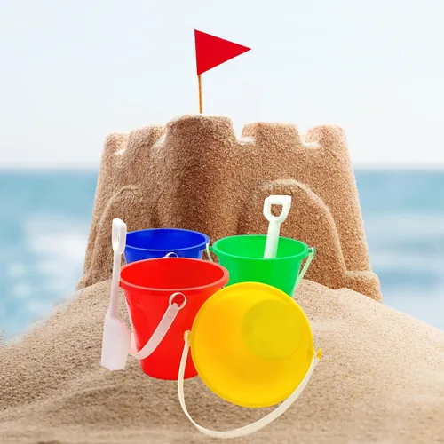 Miniatura 5 de The Dreidel Company Juego de juego para el día de playa, (paquete de 3) cubo de arena de 5.25 pulgadas, caja de juego incluida, cubo y pala