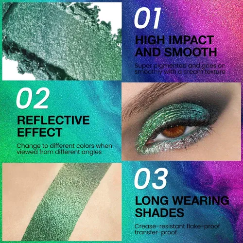 Miniatura 5 de evpct Paleta de maquillaje para sombras de ojos con brillo de camaleón verde bosque, purpurina metálica, efecto duocromático, multicromático