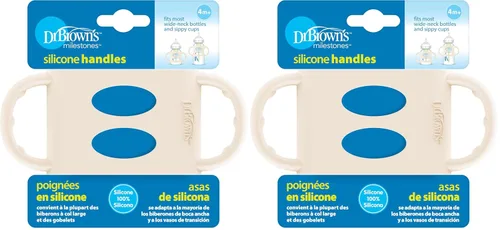Dr. Brown's® Milestones™ - Manijas de biberón de silicona 100% de cuello ancho, color crudo, paquete de 2