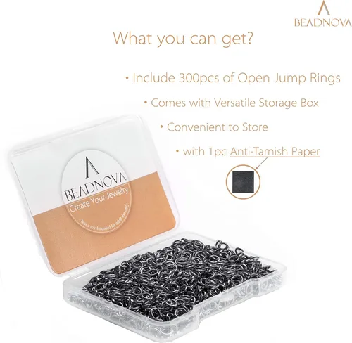 Miniatura 2 de BEADNOVA Anillos de salto negros de 0.157 in para hacer joyas, anillos abiertos para llaveros y reparación de collares (300 unidades)