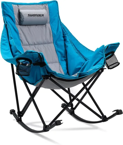Miniatura 7 de Swonder Silla mecedora de gran tamaño con innovador cojín de asiento extraíble 2 en 1 para todas las estaciones, silla plegable para exteriores