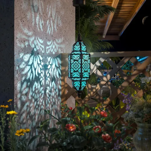 Miniatura 4 de Twinkya Luces solares colgantes para jardín al aire libre, farol solar impermeable, de metal, marroquí, decoración al aire libre para patio, camino