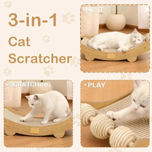 Miniatura 4 de DWCN Hamaca rascador grande 3 en 1 para gatos, almohadilla para rascar con 3 bolas de sisal natural, protector de muebles, regalo para gatos