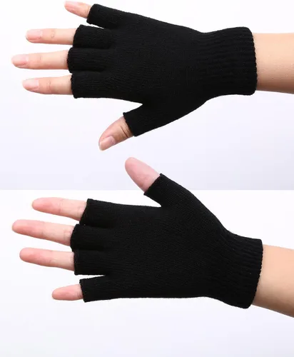 Miniatura 6 de SATINIOR 2 pares de guantes unisex de medio dedo de invierno elásticos de punto sin dedos en tamaño común