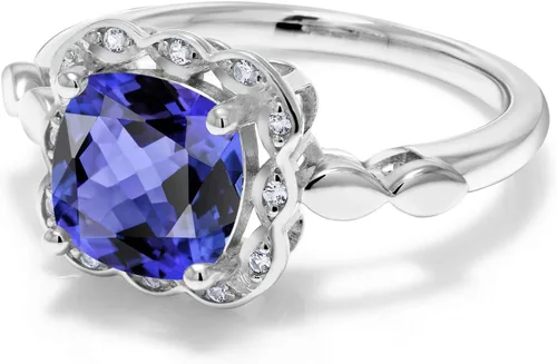 Miniatura 132 de Gem Stone King Anillo de compromiso de plata de ley 925 de 0.315 in con piedra natal y zafiro blanco creado Anillo de compromiso de boda
