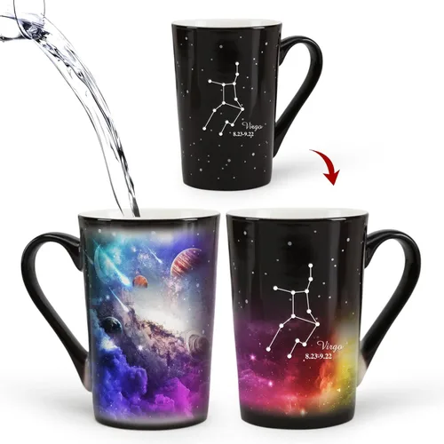 Miniatura 14 de Taza de constelación cambiante de calor de Acuario de 12 onzas, taza de café de Acuario con grabado, taza de café de cerámica que cambia