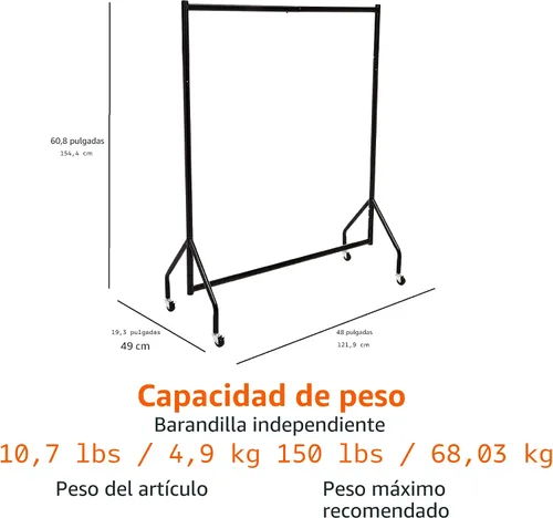 Miniatura 5 de Amazon Basics Perchero enrollable resistente, para ropa colgante, organizador y almacenamiento, 1,21 x 1,52 m - Negro