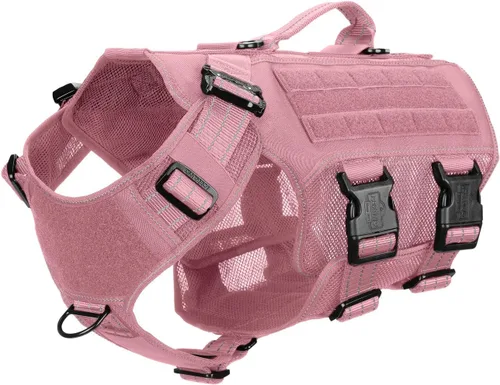 Miniatura 7 de ICEFANG - Arnés táctico de malla para perros grandes, chaleco táctico para perros con hebillas de metal reflectantes, paneles de velcro, clip Marrón