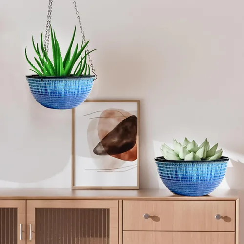 Miniatura 7 de Macetas colgantes de 10 pulgadas para plantas de interior y exterior, paquete de 2 macetas colgantes con orificio de drenaje, macetas colgantes