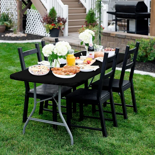 Miniatura 7 de Shamrock Home Mantel ajustable de poliéster de 6 pies, mantel rectangular elástico, mantel para mesas de 6 pies, funda de mesa de picnic para Negro