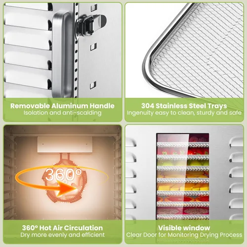Miniatura 8 de Máquina deshidratadora de alimentos de 10 bandejas comerciales para cecina y hierbas, área utilizable de hasta 24.65 pies² y temperatura de 194℉