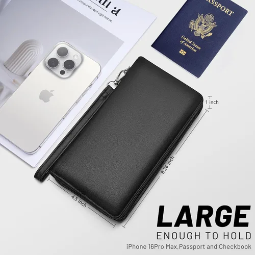Miniatura 34 de Chelmon - Monedero para mujer de cuero genuino con bloqueo de señal RFID, para tarjetas de crédito