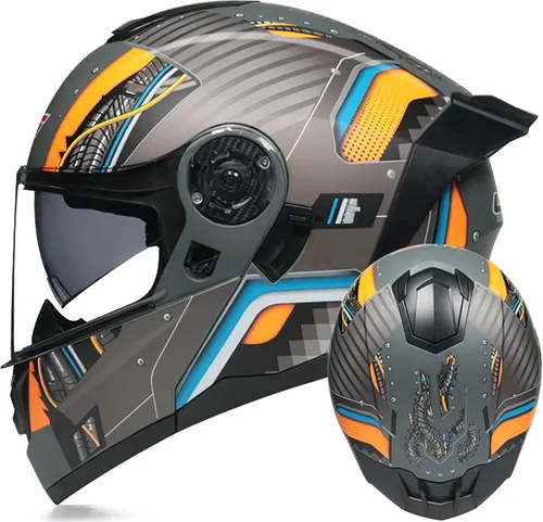 Miniatura 13 de Casco modular de motocicleta de cara completa, casco abierto con doble visera extraíble forro para adultos, hombres y mujeres, motocross Cruiser