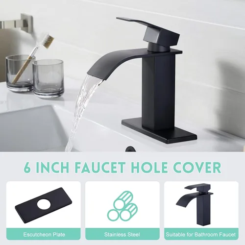 Miniatura 2 de Placa de cubierta de grifo de 6 pulgadas, placa de grifo negra mate para fregadero de baño, 1 agujero o 3 agujeros de 4 pulgadas, cubierta
