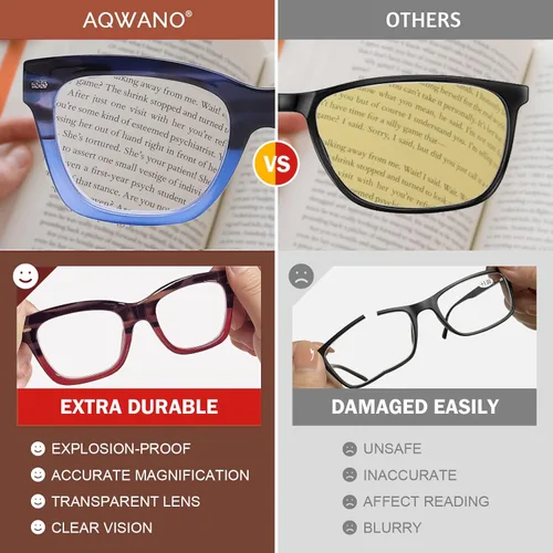 Miniatura 7 de AQWANO Oversized Design Reading Glasses Women/Men, Computer Blue Light Blocking Square Readers Paquete de 4