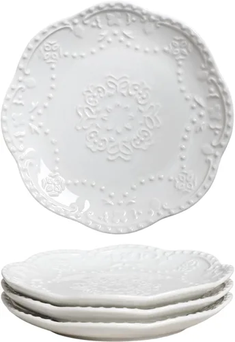 Miniatura 10 de Gaolinci European Palace Series Lace Embossed Ceramic Dinner Plate (juego de 4)