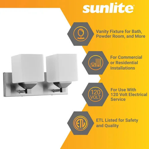 Miniatura 3 de Sunlite 81323-SU - Moderna lámpara cuadrada para tocador, montaje en pared de 16 pulgadas, base media (E26), requiere bombilla estándar A19