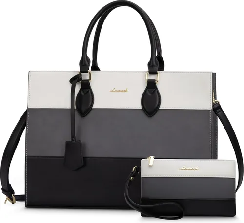 Miniatura 12 de LOVEVOOK Bolsa de mano para laptop para mujer, bolsa de trabajo, oficina, maletín para computadora con bolso de mano Negro