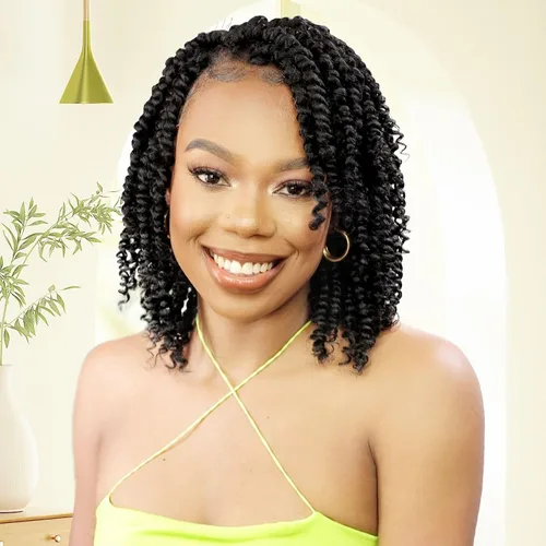 Miniatura 56 de Cabello Passion Twist de 12 pulgadas, 8 paquetes, cabello de ganchillo pretrenzado para mujeres negras, cabello rizado de ganchillo preenlazado, 1b#