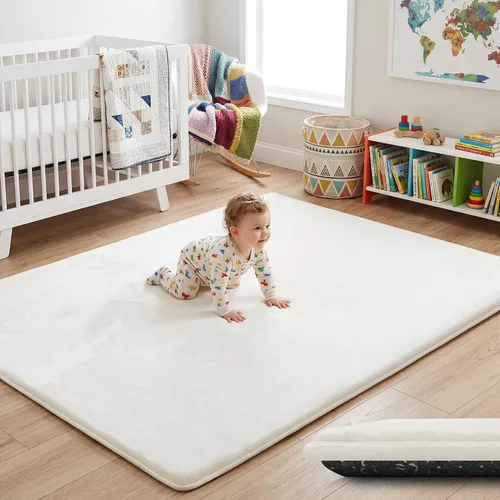 Miniatura 33 de Tapete de cama de bebé de 1.3 pulgadas de grosor para dormitorio, tapete básico de espuma acolchada suave de felpa de 28 x 72 pulgadas con acolchado