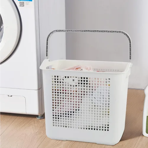 Miniatura 6 de Bringer Cestas de plástico para lavandería de 35 L con asa, paquete de 4 cestas sucias, color blanco