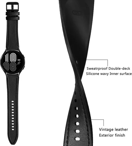 Miniatura 3 de Abanen Correa de reloj para Samsung Galaxy Watch 7 1.575 in/1.732 in, Galaxy Watch 6 1.575 in/1.732 in, suave cuero genuino híbrido silicona
