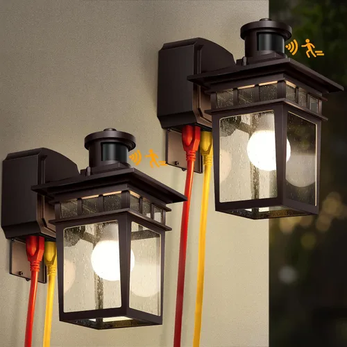 Miniatura 19 de Luces de Porche Exteriores con Sensor de Movimiento con Toma GFCI, 3 Modos de Luminaria Exterior del Anochecer al Amanecer, Luminaria de Iluminación