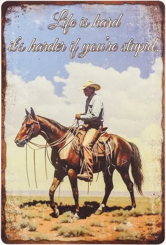 GLOBLELAND Letrero de metal vintage con diseño de vaquero occidental, letrero de metal para decoración de pared, pintura de 8 x 12 pulgadas para