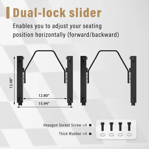 Miniatura 6 de 2 asientos universales ajustables de carreras con deslizadores dobles, asientos de cubo reclinables, 1 par de asientos deportivos para vehículos