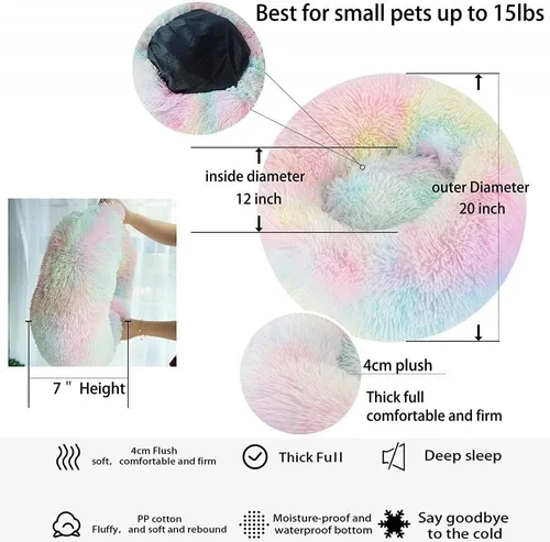 Miniatura 2 de Cama para gatos para interior y para perros pequeños y medianos - Lavable 50/60 centímetros, redonda antiansiedad, esponjosa, de felpa y pelo