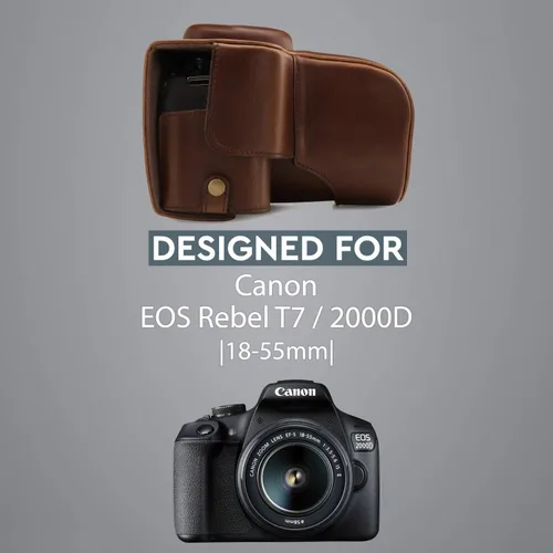 Miniatura 7 de MegaGear MG1608 Ever Ready - Funda de piel para cámara compatible con Canon EOS Rebel T7 (0.709-2.165 in), 2000D (0.709-2.165 in), color marrón