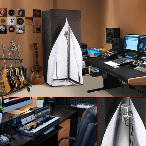 Miniatura 8 de Cabina vocal portátil para estudio en casa, cabina de grabación sin eco para voz en off, podcast y canto, aislamiento de reverberación de 360°