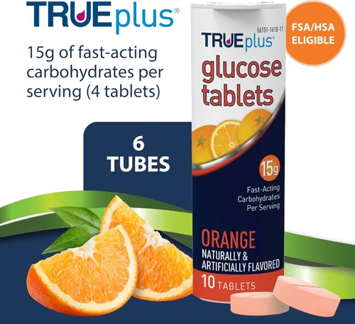 Miniatura 2 de TRUEplus Tabletas de glucosa, masticables, sabor a naranja, 0.53 oz de carbohidratos de acción rápida, sin grasa, sin gluten, potencian la energía