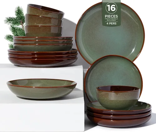Miniatura 65 de Pokini - Juegos de vajilla de gres para cena, juego de platos y cuencos de cerámica, platos de cocina aptos para microondas y lavavajillas, platos