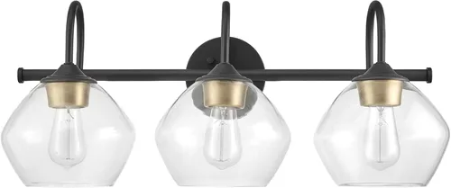 Miniatura 13 de Globe Electric 51854 Kingston - Lámpara de tocador de 3 luces, madera sintética oscura, detalles de metal galvanizado, pantalla de vidrio sembrado
