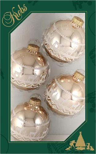 Miniatura 61 de Adornos de árbol de Navidad de vidrio - 67 mm/2.625" [4 piezas] Bolas decoradas de Adornos navideños sin costuras para colgar de Christmas by Krebs
