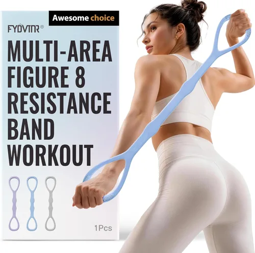 Bandas de resistencia mejoradas de figura 8, bandas de silicona sin olor, sin polvo. Alta elasticidad para entrenamientos de brazos, espalda, Azul