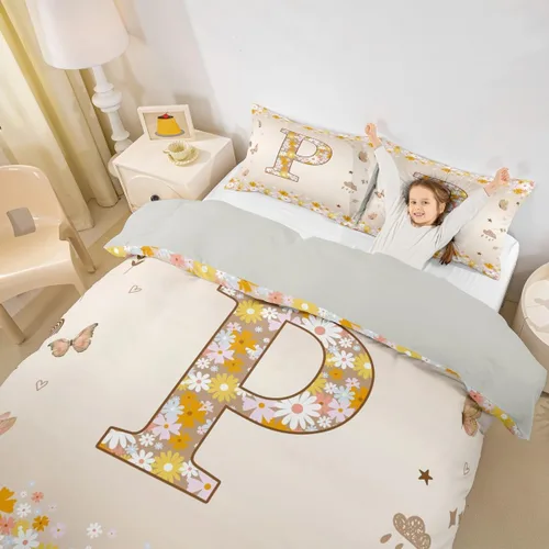 Miniatura 25 de Erosebridal Groovy - Juego de ropa de cama con inicial B de flores de los años 60S y 70S, funda de edredón floral vintage, juego de cama retro