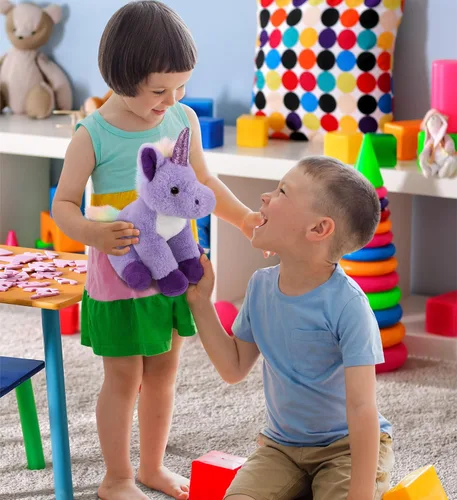 Miniatura 6 de DolliBu Peluche de unicornio morado – Unicornio suave para abrazar, adorable juguete de peluche de unicornio para jugar, lindo regalo de fantasía
