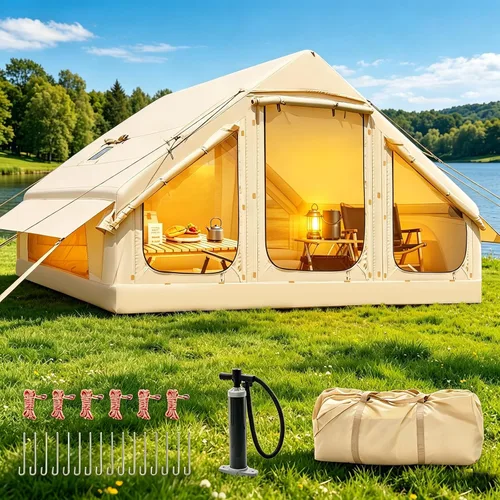 Miniatura 11 de Inflatable Tents for Camping, Blow Up Tent with Hand Pump, Easy Setup Inflatable Hot Tent with Stove Jack, Waterproof Oxford Air Glamping Tents for